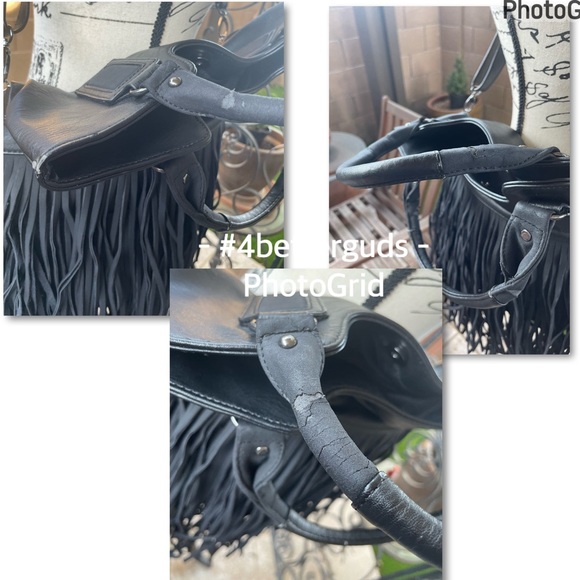 Aldo Fringe Handle Shoulder | Cross Body Adjustable Handle Black Satchel Purse - Picture 14 of 16